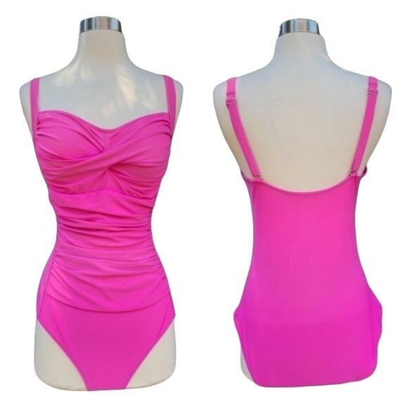 Vintage Ocean Jewel Pink Ruched Swimsuit Size Small One Piece Sweetheart - Picture 1 of 8